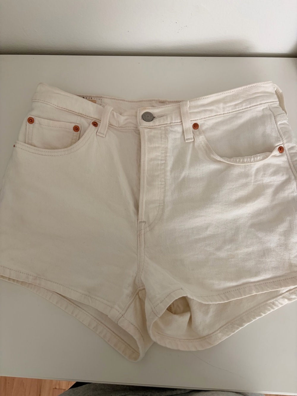 Levi's Cream High-Rise Denim Shorts 501